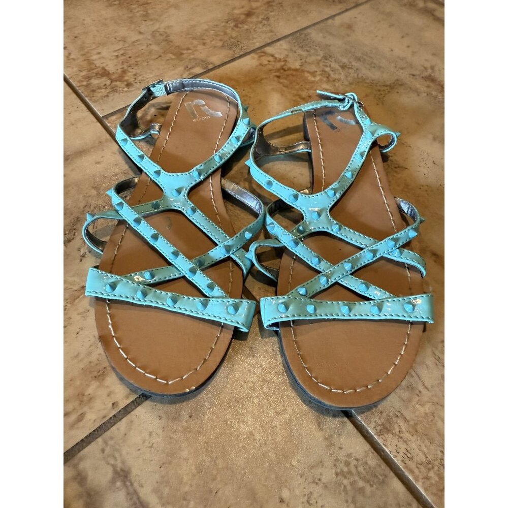 Vintage Report Athena Sandals Neon Mint Studded Unique Patent Faux Leather Size7